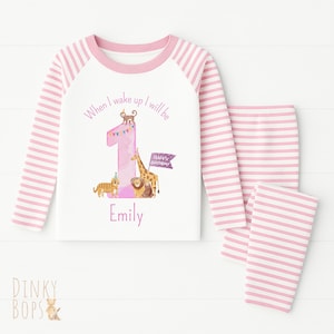 First Birthday Pyjamas, Cute Animal Pjs for Baby, Personalised Gift, When I Wake Up, 1st Birthday Outfit