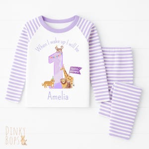 First Birthday Pyjamas, Cute Animal Pjs for Baby, Personalised Gift, When I Wake Up, 1st Birthday Outfit