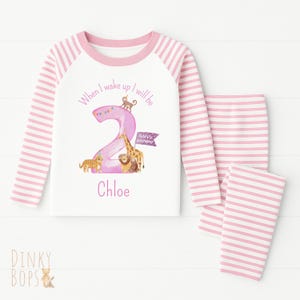 Second Birthday Pyjamas, Cute Animal Pjs for Baby, Personalised Gift, When I Wake Up, 2nd Birthday Outfit
