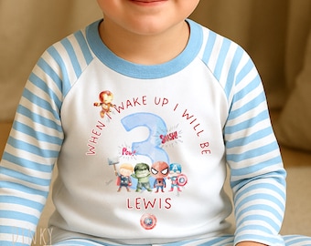 Superhero 3rd Birthday Pjs, Personalised Boys Pyjamas for Kids, Fun Birthday Sleepwear, Unique Gift Idea