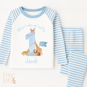 First Birthday Pyjamas, Cute Animal Pjs for Baby, Personalised Gift, When I Wake Up, 1st Birthday Outfit