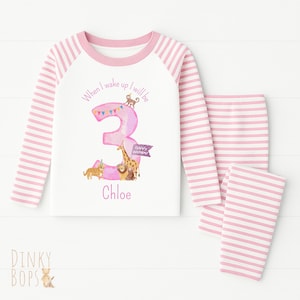 Third Birthday Pyjamas, Cute Animal Pjs for Baby, Personalised Gift, When I Wake Up, 3rd Birthday Outfit