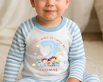 Toy Story Birthday Pjs, Personalised Kids Pyjamas, Buzz & Woody Theme, Any Age Birthday Outfit, Fun Sleepwear