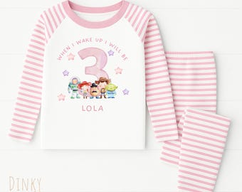 Toy Story Birthday Pjs, Personalised Kids Pyjamas, Buzz & Woody Theme, Any Age Birthday Outfit, Fun Sleepwear