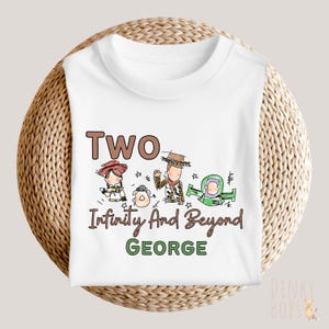 Toy Story Two Infinity Birthday Shirt, Custom Name Toddler Tee, Buzz Lightyear 2nd Birthday Gift for Kids