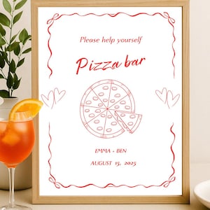 Pizza Bar Sign Template | That&#39;s Amore Theme | Italian Pizza Menu Printable | Wedding Table Sign | Engagement Pizza Bar Sign |Canva Editable