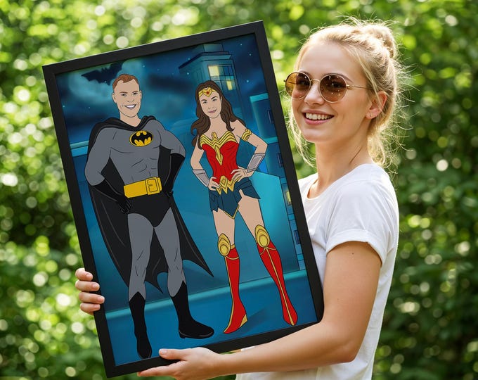 Superhero Portrait! Custom Superhero Portrait From Photo, Personalized Cartoon Superhero Family gift, Superhero Couple Portrait, Drawing Art