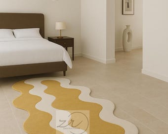 Ivory & Gold Tufted Wool Rug: Modern Abstract Area Rug