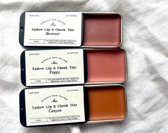 Tallow Lip & Cheek Tint, Natural Makeup Tin, Multipurpose Balm