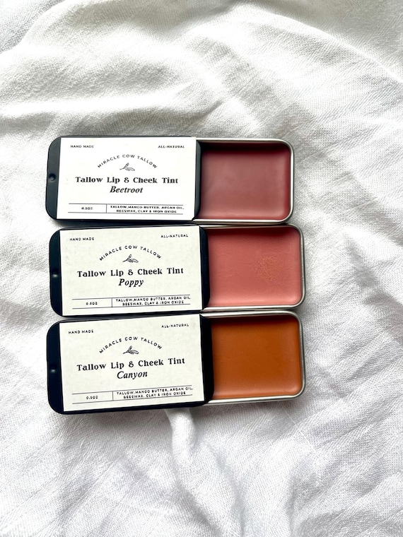Tallow Lip & Cheek Tint, Natural Makeup Tin, Multipurpose Balm