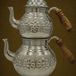Boho Copper Tea Kettle Set – Handcrafted Turkish Double Teapot  – Ethnic Hammered Design