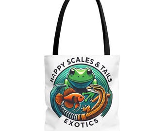 Bolsa Tote Happy Scales & Tails Exotics | Ilustração de Sapo, Peixe e Lagarto