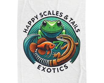 Cobertor de veludo macio Happy Scales & Tails Exotics | Logotipo de sapo, peixe e lagartixa