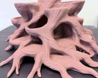 Raiz de árvore com vaso para répteis em caverna | Decoração bioativa para terrário