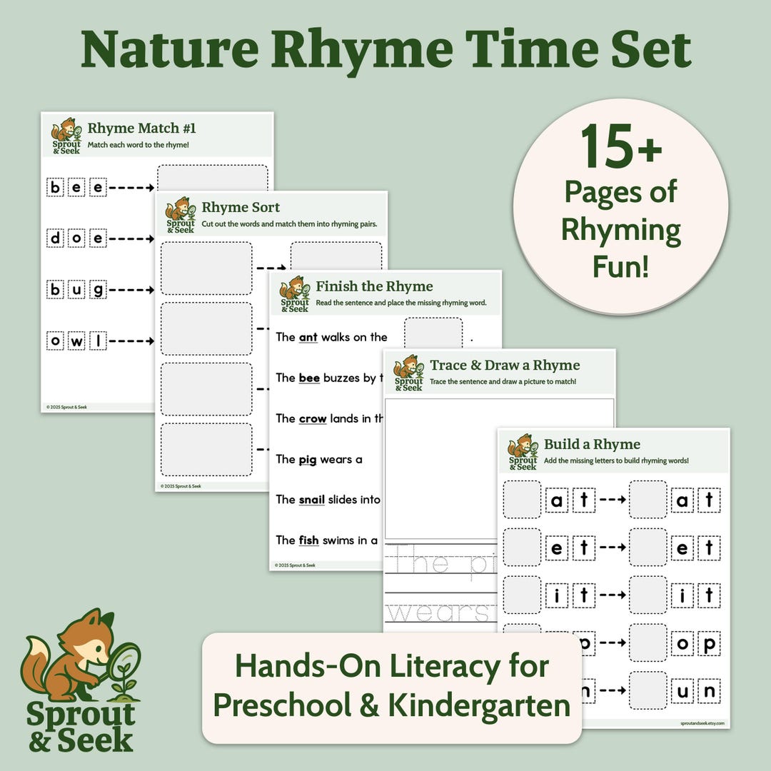 Sprout Rhyme Nature Rhyming Set; Rhyming Activities, Rhyme Matching, Early Literacy ...