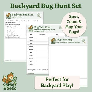 Backyard Bug Hunt Set; scavenger hunt, kids outdoor activity, STEM printable, bug worksheets, science, nature activity | Sprout & Seek