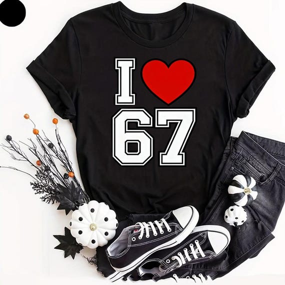 I Love 67 Varsity T‑shirt | Bold Heart Outline PNG - Etsy