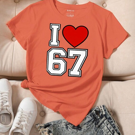 I Love 67 Varsity T‑shirt | Bold Heart Outline PNG - Etsy