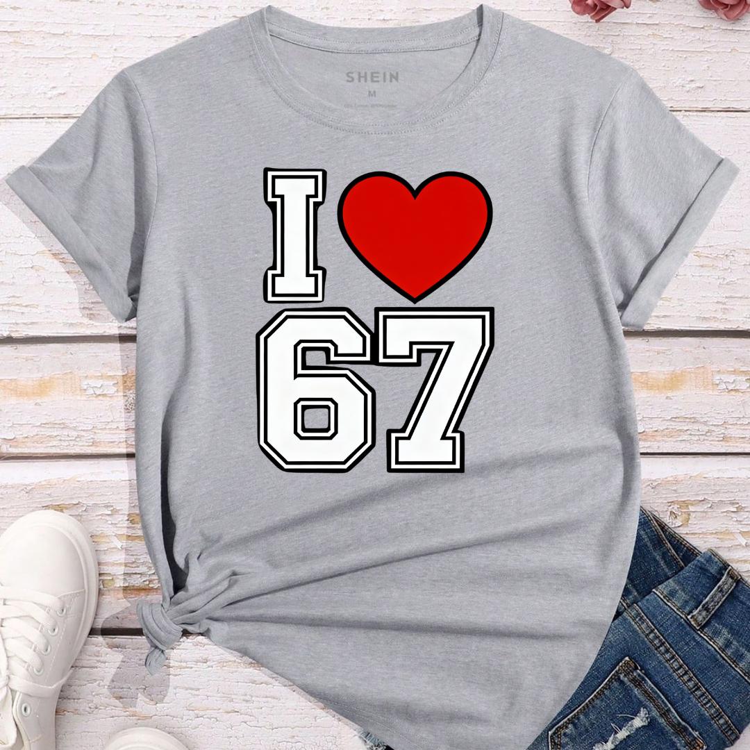 I Love 67 Varsity T‑shirt | Bold Heart Outline PNG - Etsy