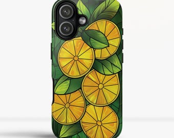 Etui na telefon z cytrynowym witrażem, artystyczne, estetyczne etui z wzorem owoców cytrusowych na iPhone'a 13 14 15 16 17 Pro Max, wytrzymałe etui na telefon