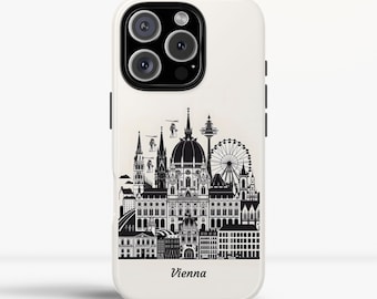 Vienna Phone Case: Austria Landscape Minimalist Black & White Phone Cover Personalised - iPhone, Google Pixel, Samsung