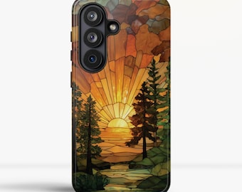 Etui na telefon z witrażem Forest Sunset do Samsung Galaxy S26, S25, S24, S23, S22