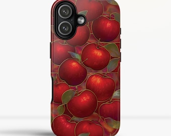 Etui na telefon z czerwonym jabłkiem i witrażem. Artystyczny, estetyczny wzór owoców. Etui na iPhone'a 13 14 15 16 17 Pro Max. Wytrzymała obudowa na telefon.