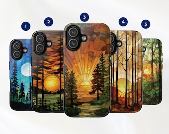 Etui na telefon z imitacją witrażu i lasu do iPhone'a 17 16 15, Samsunga Galaxy S26 s25 s24, Google Pixel 9 8 7, spersonalizowane, imitacja mozaiki