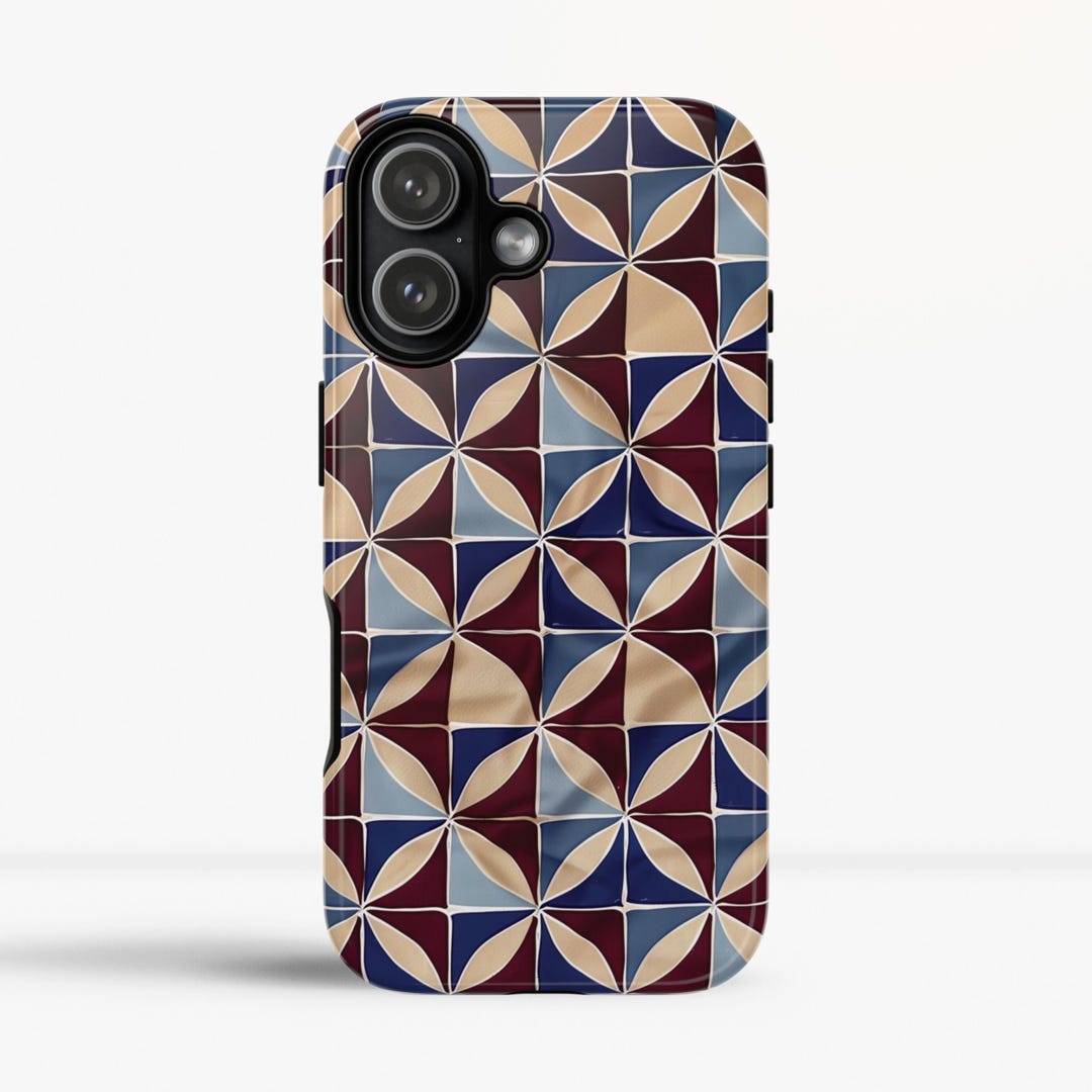 Pixel Tile Pattern Geometric Phone Case: Navy & Burgundy Tile Pattern Tough Phone Cover ...