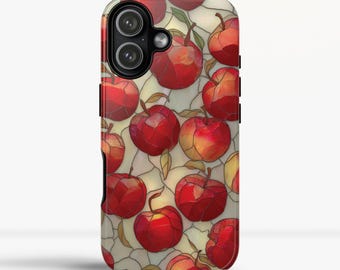 Etui na telefon z witrażem w kolorze czerwonym z motywem owoców, estetyczne etui na iPhone'a 13 14 15 16 17 Pro Max, wytrzymałe etui na telefon