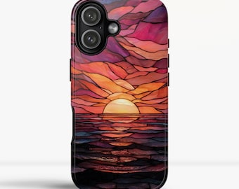 Custodia per telefono con tramonto in vetro colorato: custodia per telefono con finto mosaico oceanico per iPhone, Samsung Galaxy, Google Pixel, personalizzata