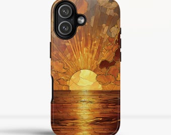 Custodia per telefono con tramonto sull'oceano: custodia per telefono tropicale con vetrate colorate (finte) per iPhone, Samsung Galaxy, Google Pixel, personalizzata