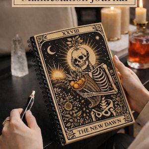 Tarot Skeleton Spiral Notebook | New Beginnings & Abundance Journal | Gothic Manifestation Notebook | Dark Aesthetic Planner