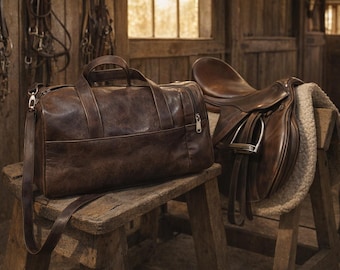 Genuine Leather Equestrian Tack Bag - Mini Duffle Style Carryall - Horse Riding & Stable Gear Bag