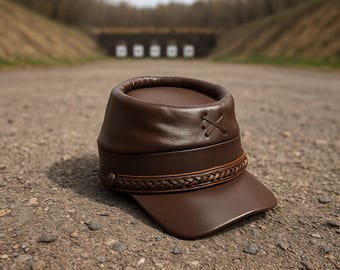 Brown Civil War Era Leather Kepi Hat | Vintage Reenactment Cap | 1860s Military Costume Headwear