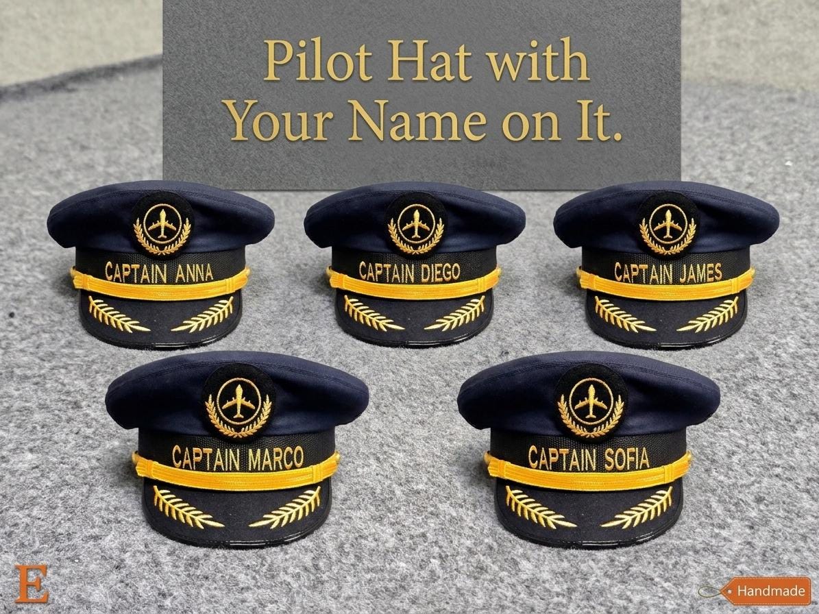 Personalized Pilot Hat With Custom Name - Airline Captain Cap for