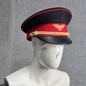 The Commissioner's Cap – A Bold Red and Black Peaked Commission Officer Hat - Commissioner Cosplay Cap