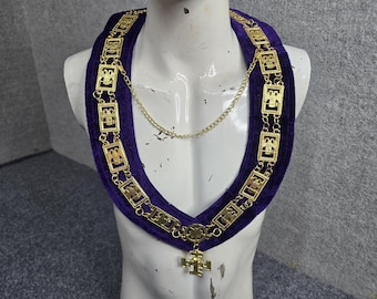 Scottish Rite 32nd Degree Collar Chain - Wings Down Double Eagle & Teutonic Cross Jewel - Southern Jurisdiction