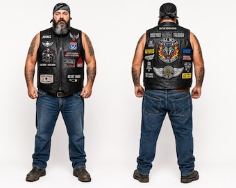 Custom Leather Vest with Patches - Choose Your Patches - Motorcycle Kutte or Battle Jacket