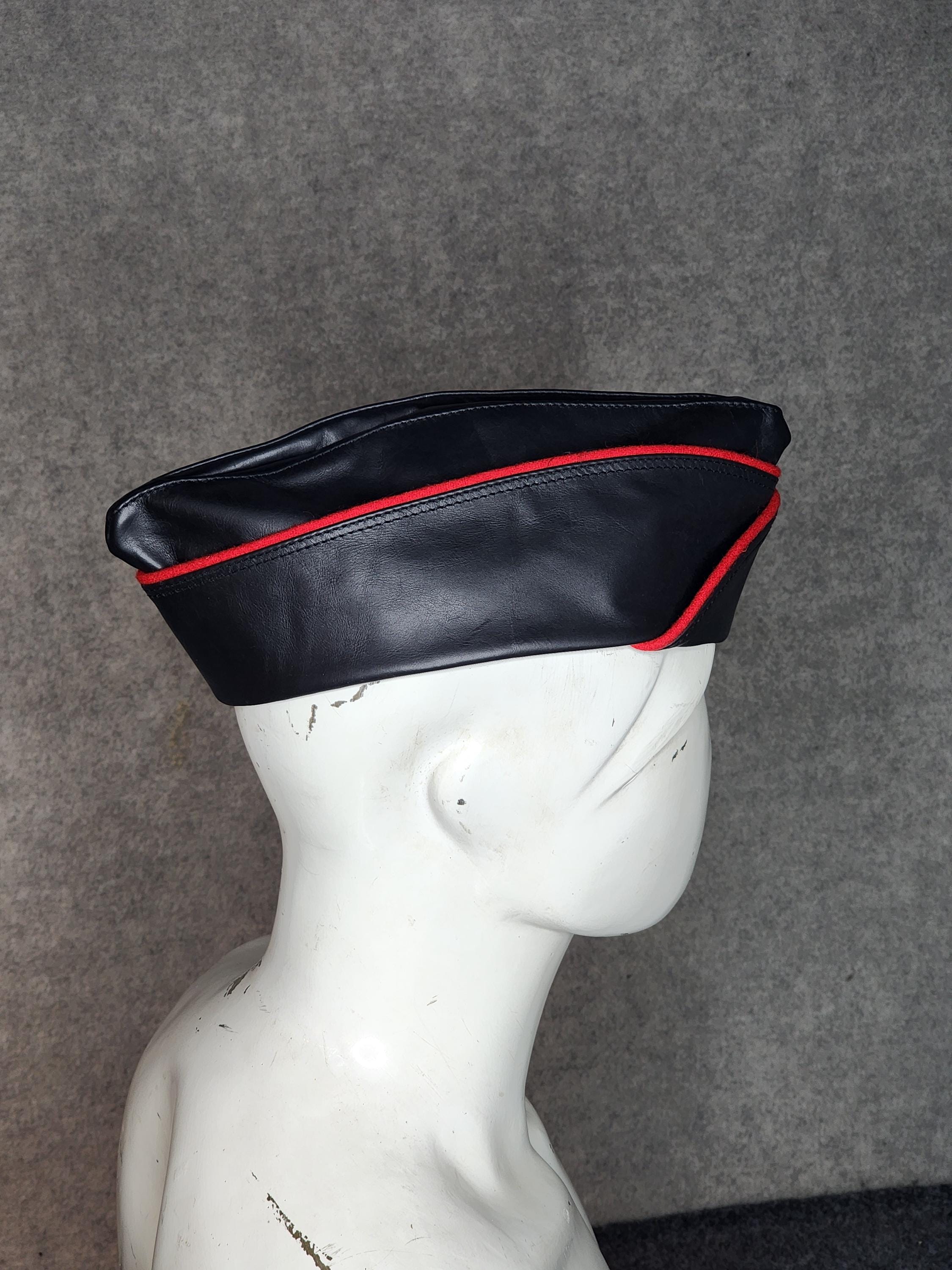 Handmade Leather Garrison Cap, Sheepskin Military Side Hat, Vintage Pilot Flight Cap