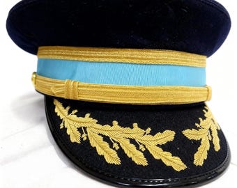 army dress blues hat Handmade Reproduction U.S. Style Blue & Gold Service Cap Size:P Classic Dress Blue Black And Pink Wedding Colorado Rockies