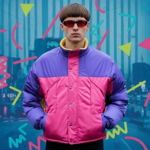 Oliver Tree-kavaj, 90-tals retro vindjacka i färgblock, handgjord Rave Festival-kappa, unisex streetwear