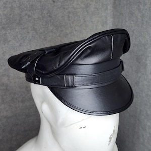 Genuine Sheepskin Leather Biker Cap | Vintage Motorcycle Hat, Adjustable