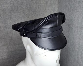 Gorra de motociclista de piel de oveja auténtica/gorra de moto vintage, ajustable