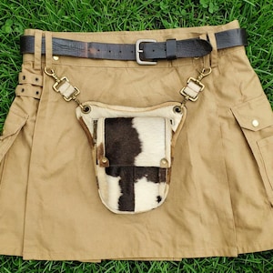 Scottish Cowhide Sporran – Casual Highland Kilt Bag with Cow Print, Traditional Celtic Sporran Pouch