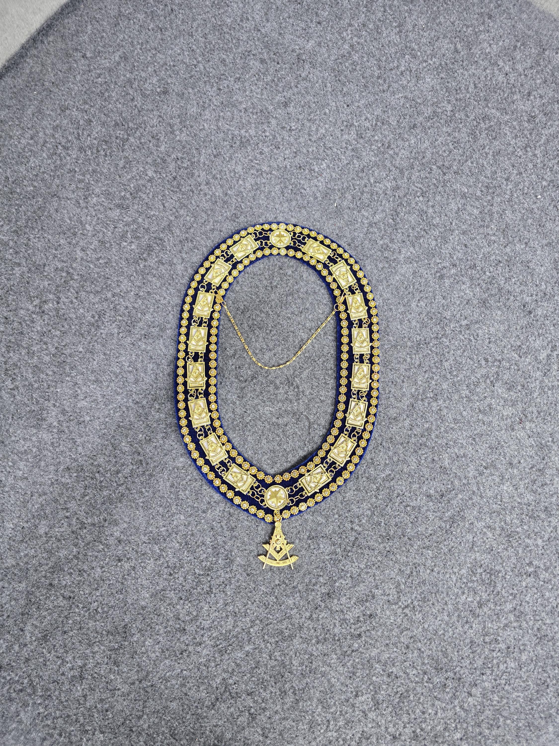 Masonic Past Master Collar With Rhinestone Jeweled Chain - Blue