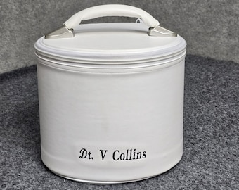 White Imitation Leather Fez Case with customizes Embroidered Name - Universal Masonic Hat Storage Box