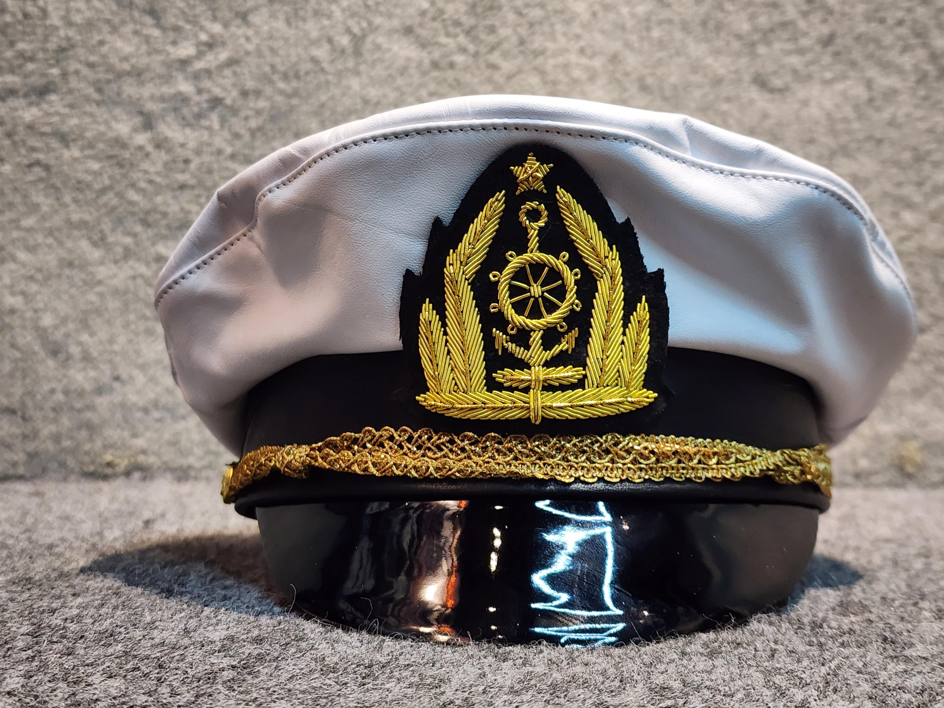 Genuine Leather Sailor Hat, Black Greek Fisherman Cap, Nautical