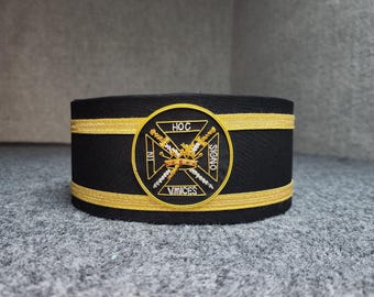 Masonic Knights Templar Hat - Sir Knight Commandery Crown Cap - Black Hand Embroidery - Freemason Regalia