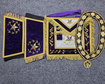 The Grand Master's Regalia Set – A Complete Handmade Masonic Outfit with Apron, Collar, Jewel, and Cuffs